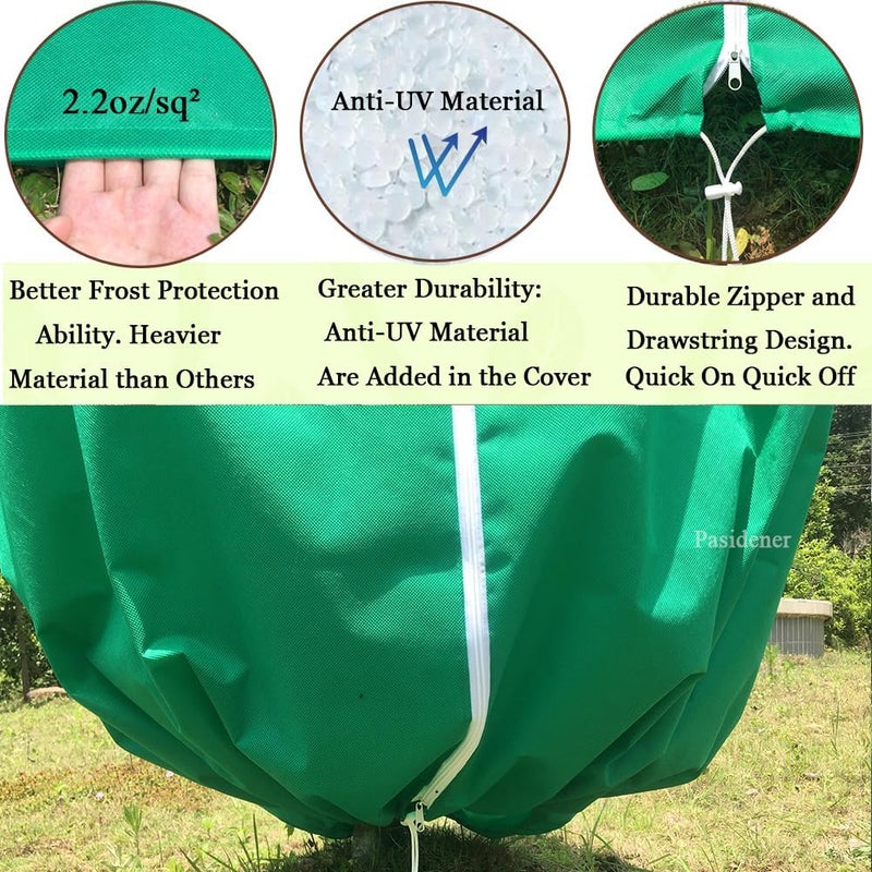 Pasidener Plant Covers Freeze Protection 2 Packs 75" X55" 2.2oz Tree Covers Frost Plant Covers Freeze Cloth for Outdoor Plants with Zipper Drawstring - Image 2